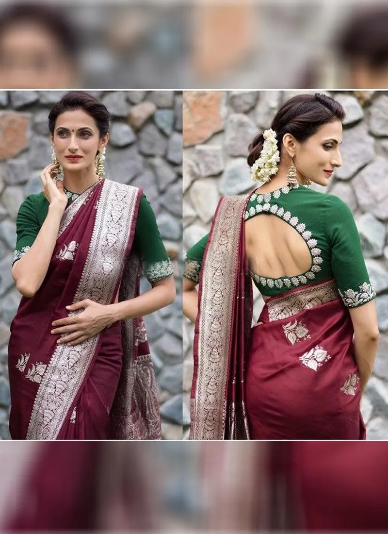 Amazing Maroon Color Silk Base Saree