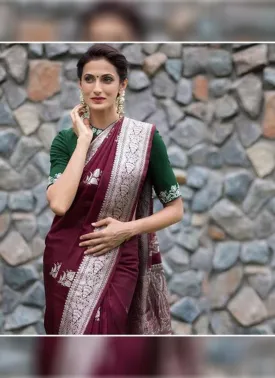 Amazing Maroon Color Silk Base Saree