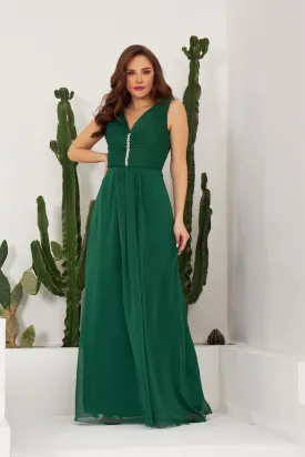 Angelino Emerald Chiffon Collar Long Evening Dress and Invitation Dress