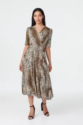 Animal Print Ruched Midi Dress