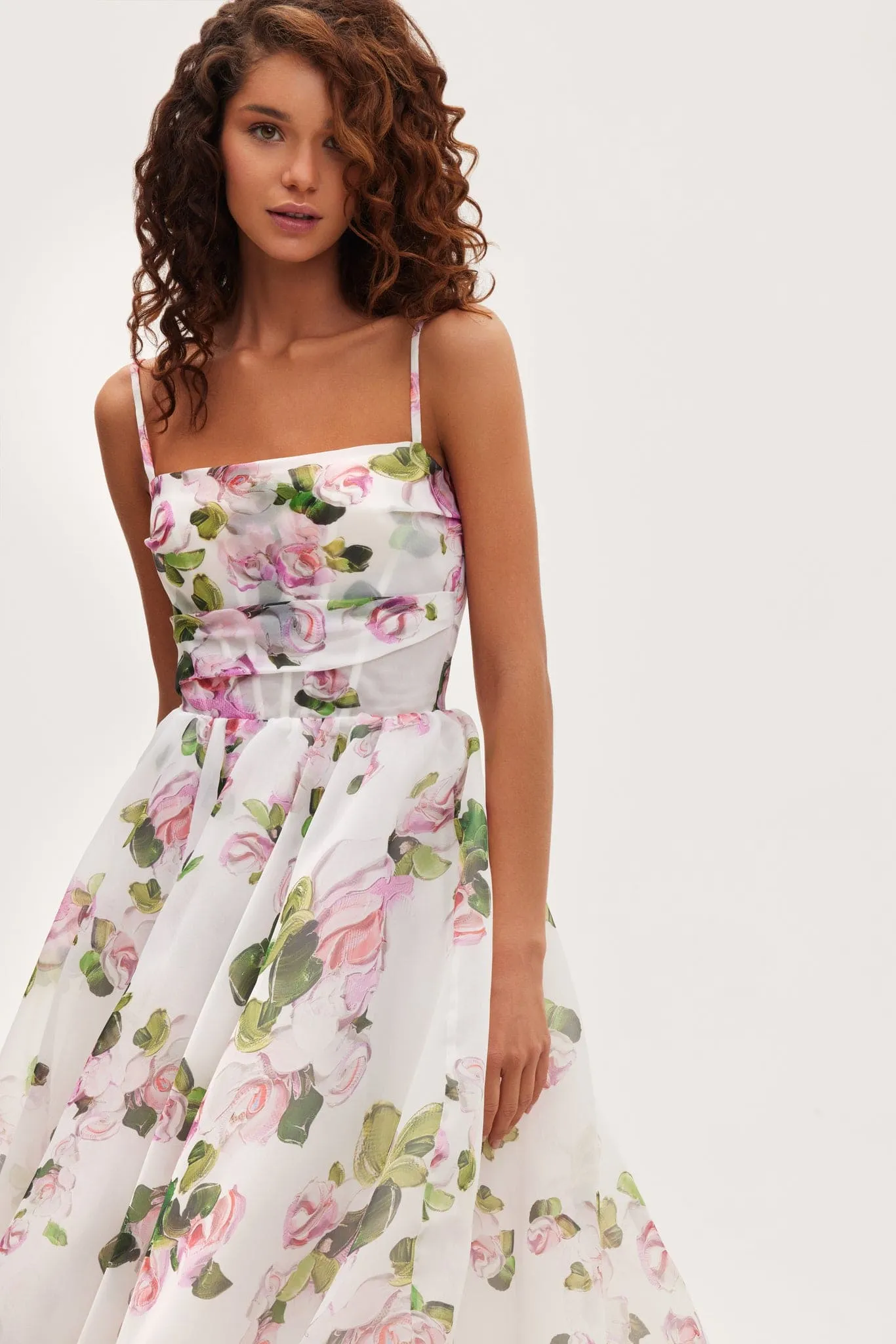 Apple Blossom spaghetti strap midi dress