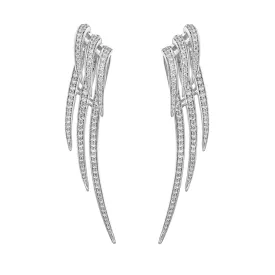 Armis Triple Hook Drop Earrings - 18ct White Gold & Diamond Pavé