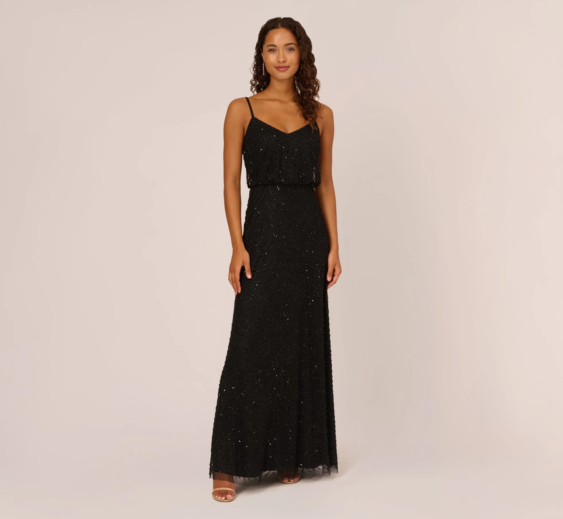 Art Deco Beaded Blouson Gown In Black