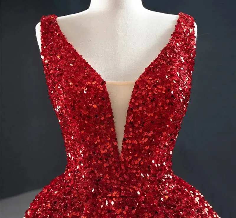 Audrey Red Sequins Luxury Formal Gown