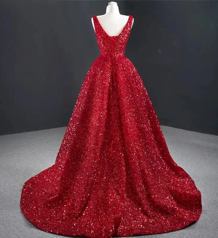 Audrey Red Sequins Luxury Formal Gown