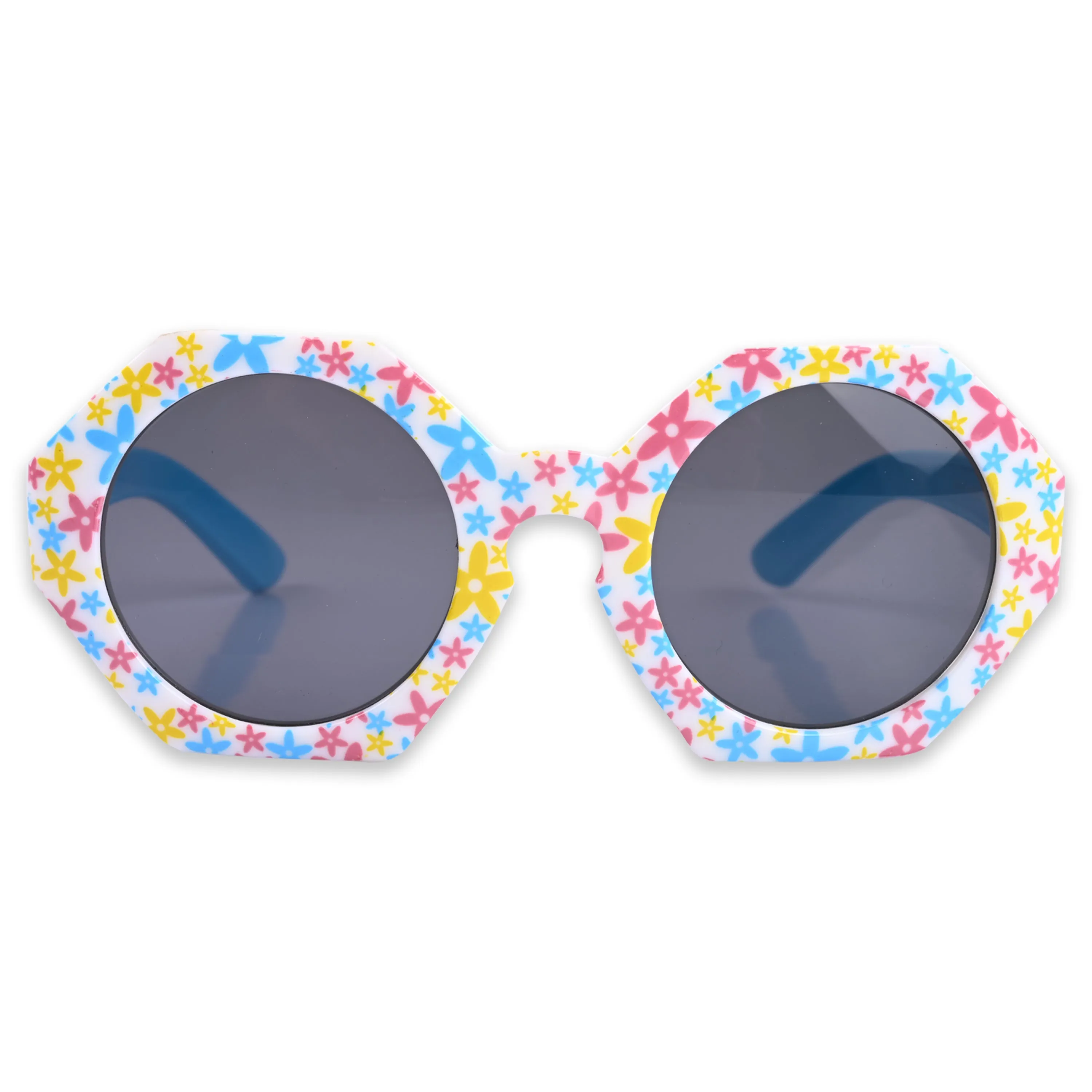 Baby Girls Round Frame Flower Printed Sunglass (Blue)