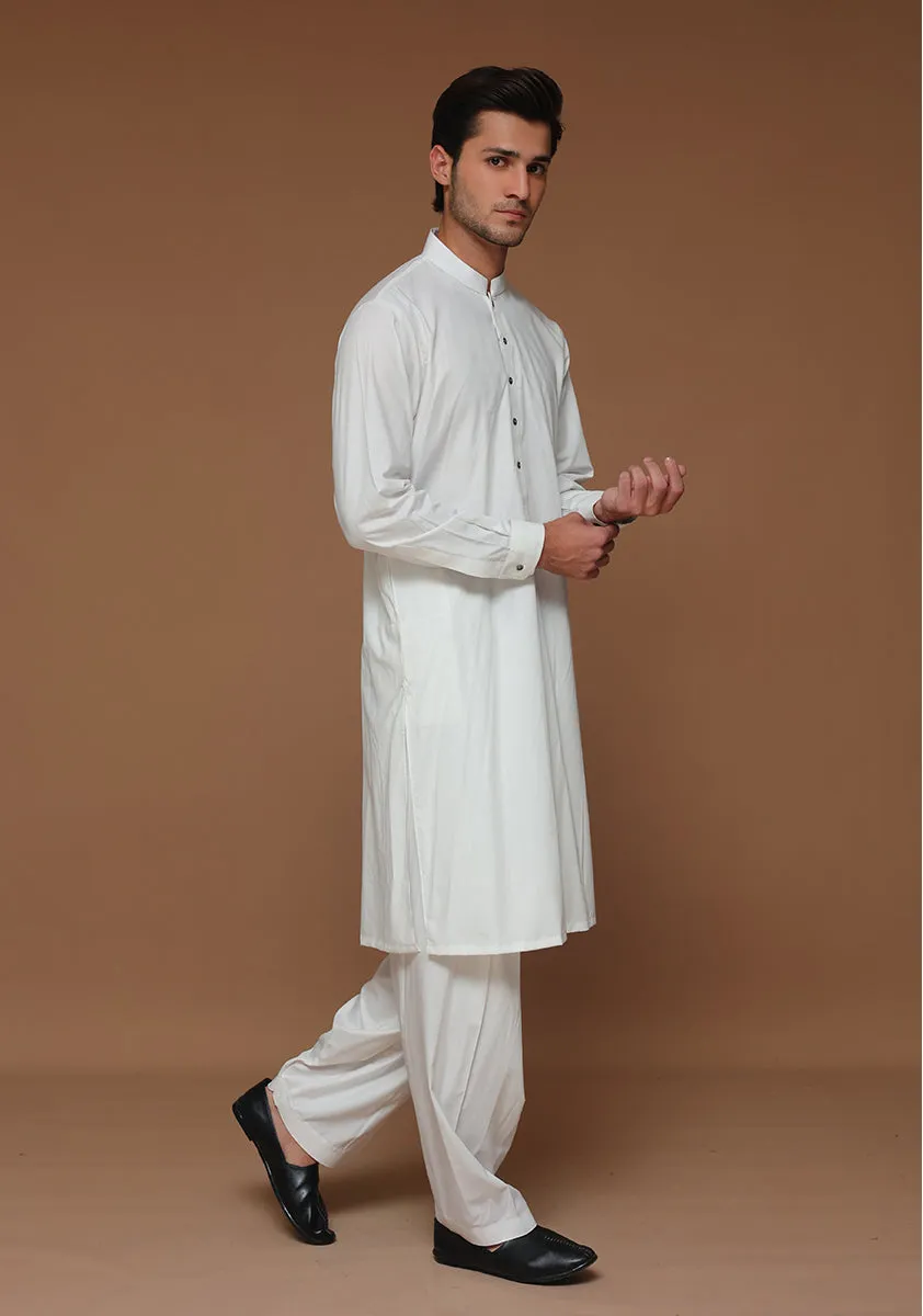 Basic Poly Viscose Bright White Slim Fit Plain Suit