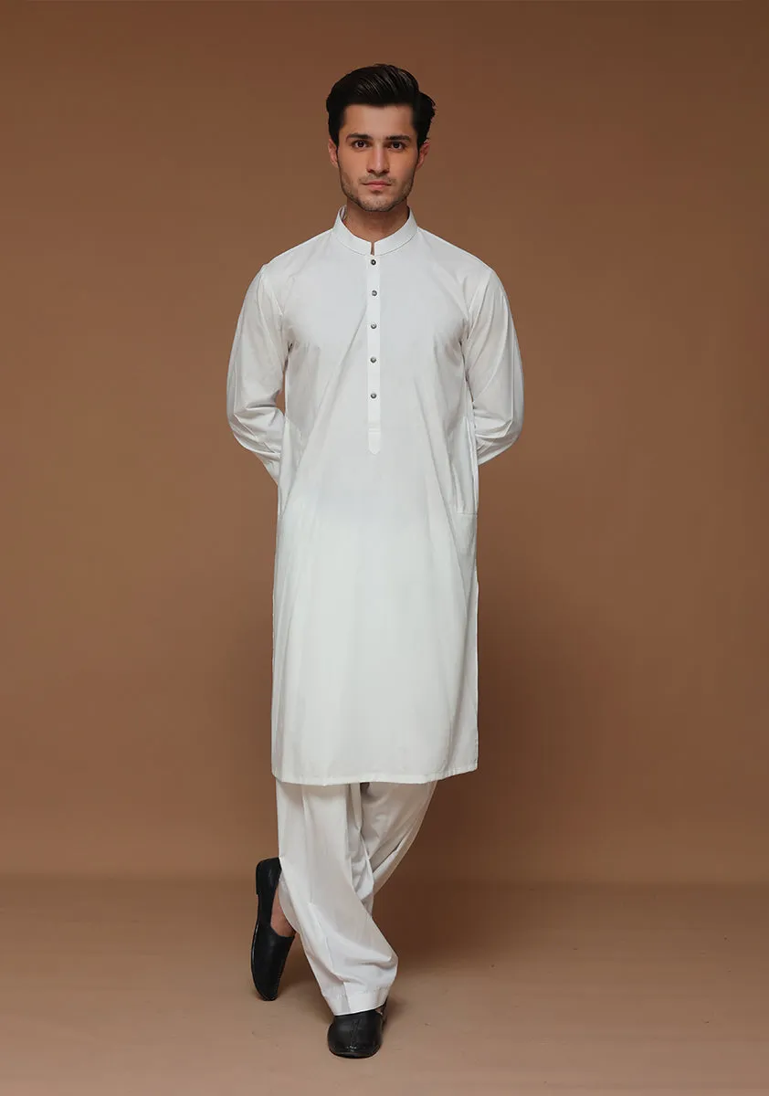 Basic Poly Viscose Bright White Slim Fit Plain Suit