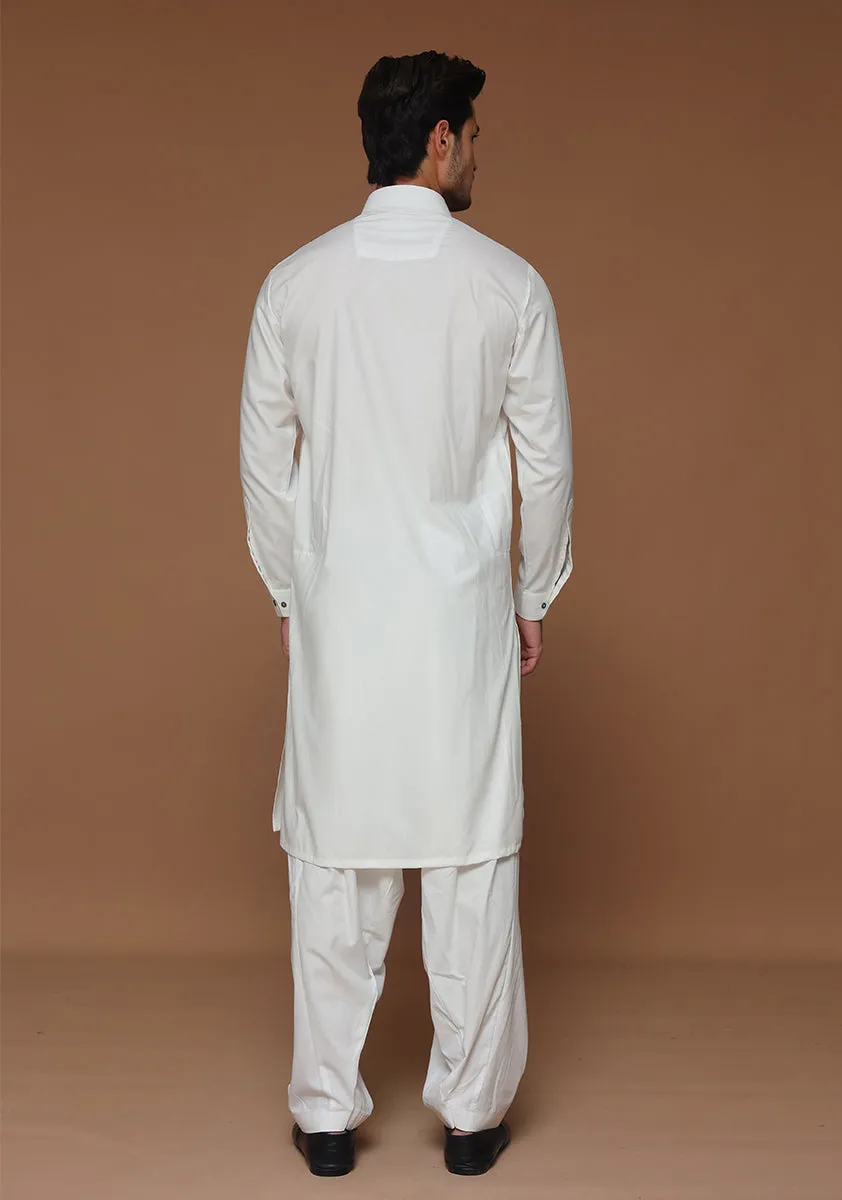 Basic Poly Viscose Bright White Slim Fit Plain Suit