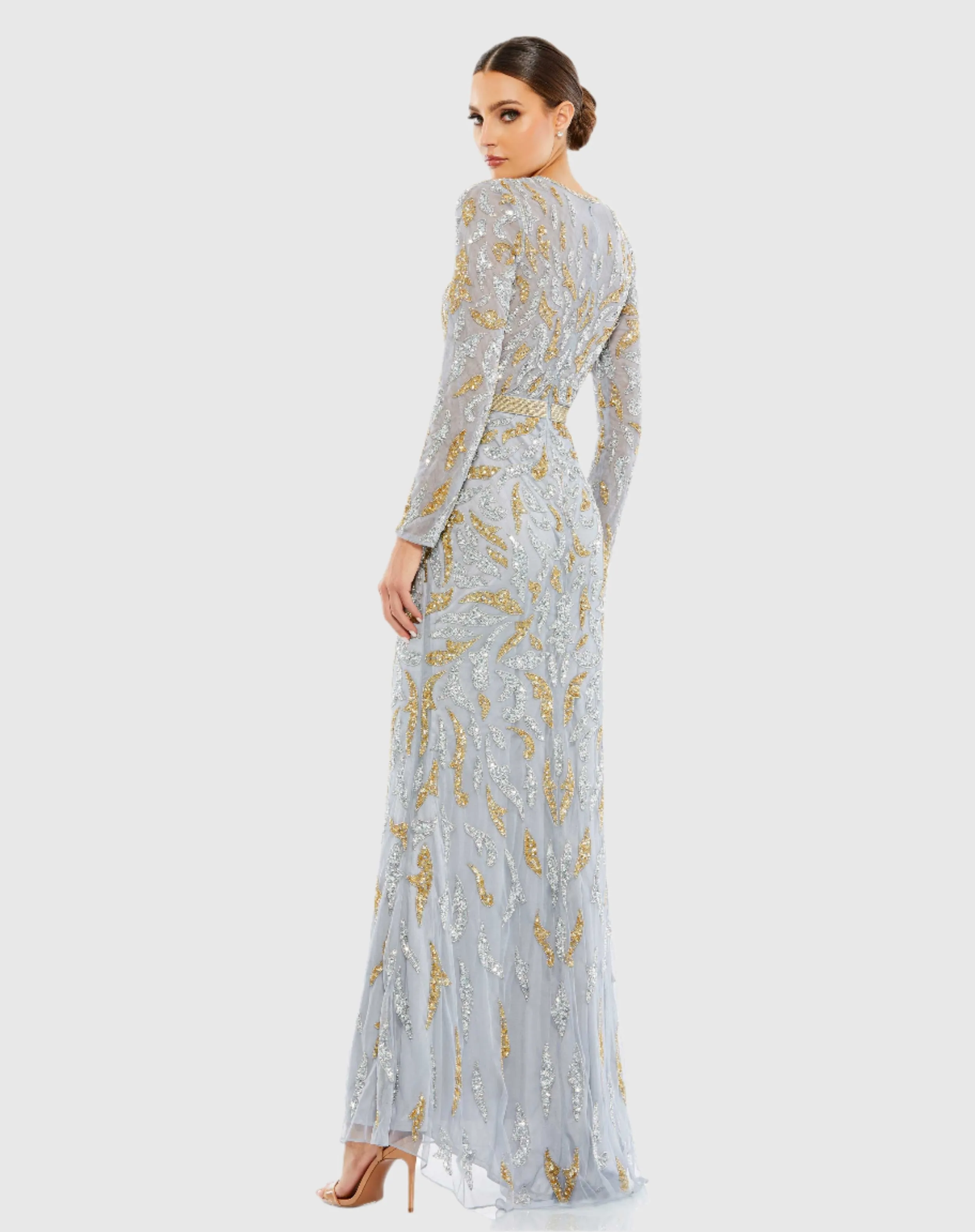 Beaded Long Sleeve Evening Gown