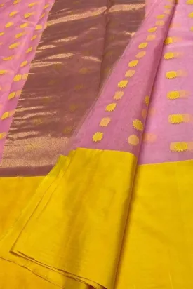 Beautiful Pink Chanderi Silk Saree - Handloom Perfection