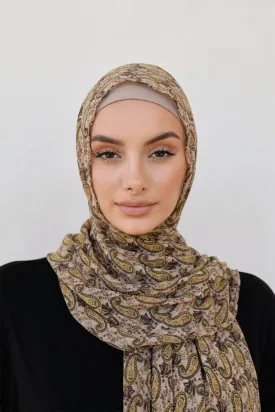 Beige and Brown Paisley Hijab