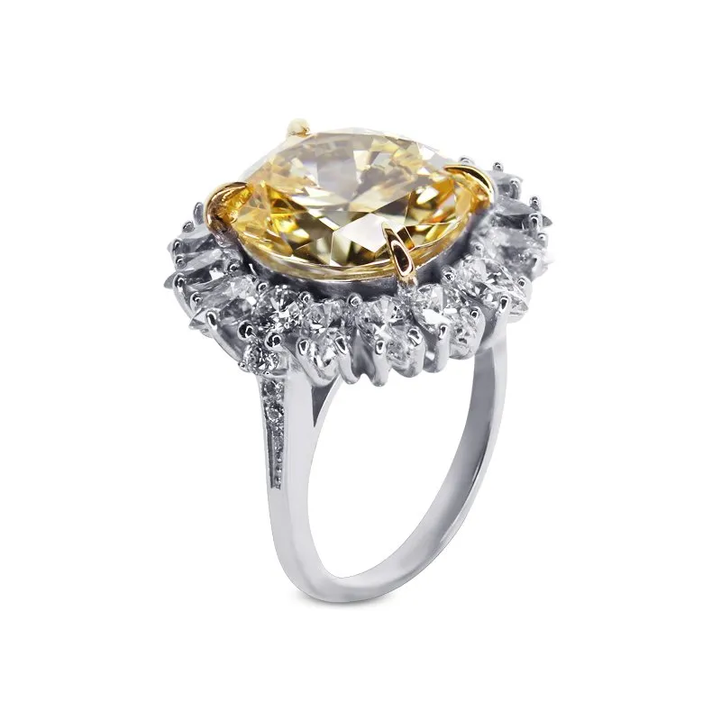 Beryl Canary Oval Ring White Gold Plated