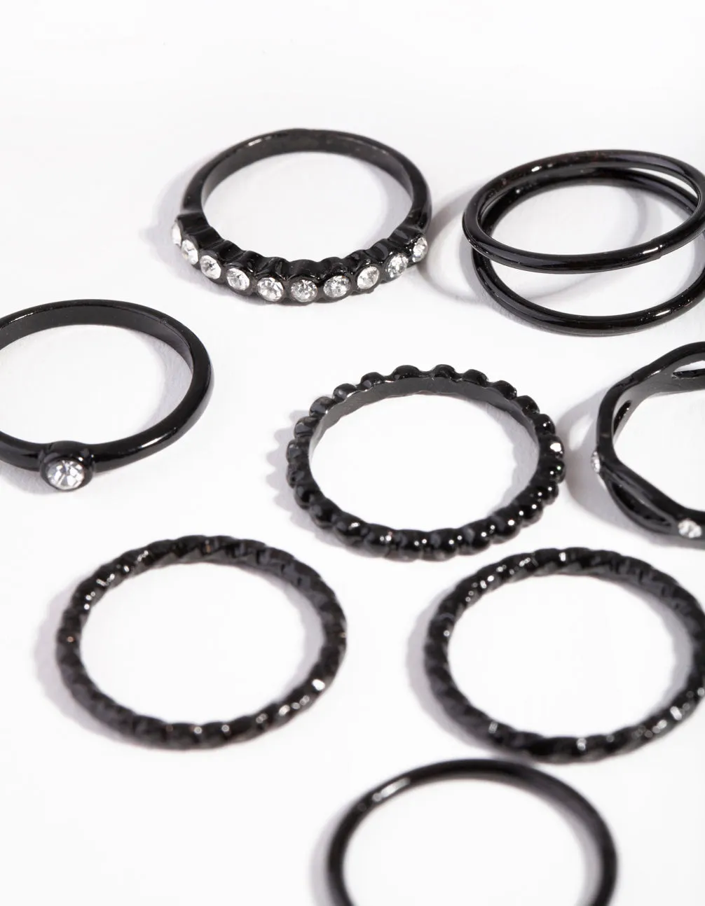 Black Crystal Twisted Ring 8-Pack