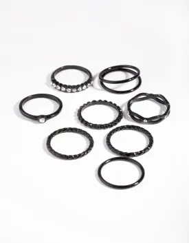 Black Crystal Twisted Ring 8-Pack