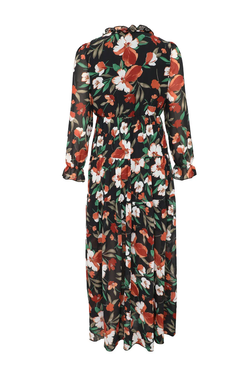 Black Floral Print Empire Waist Maxi Dress