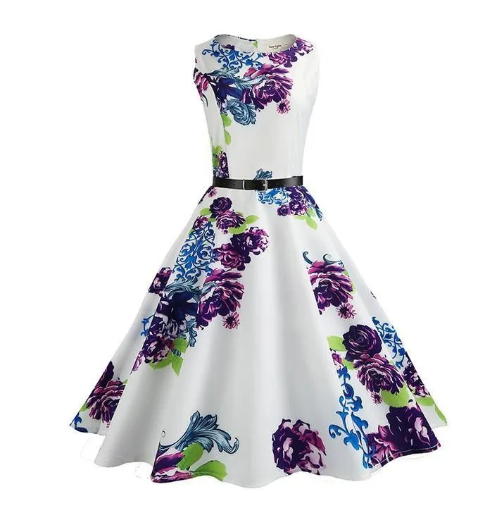 Blooming Scrolls Printed A Line Dress