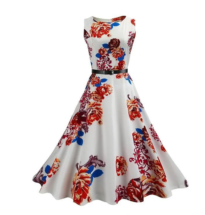 Blooming Scrolls Printed A Line Dress