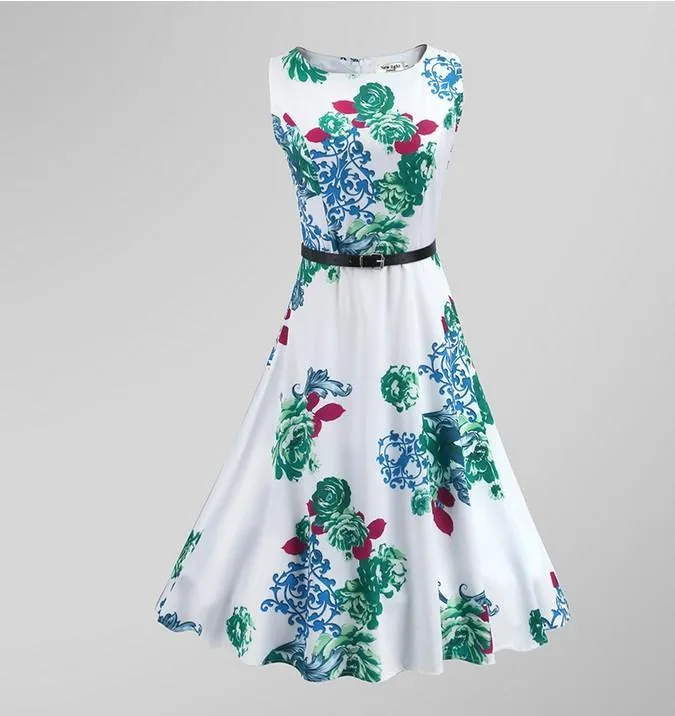 Blooming Scrolls Printed A Line Dress