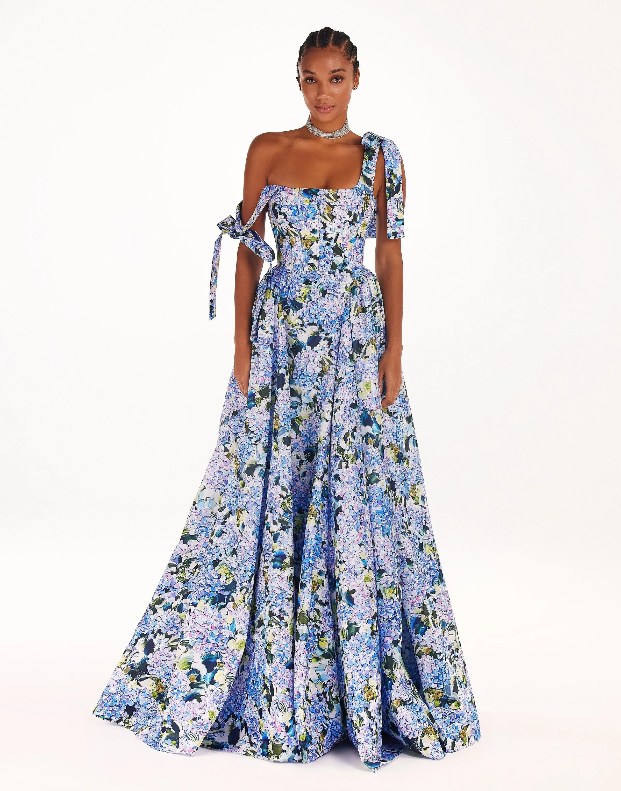 Blue Hydrangea strapped maxi dress