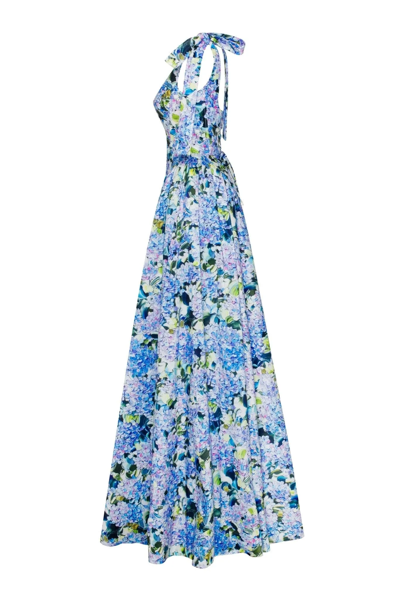 Blue Hydrangea strapped maxi dress