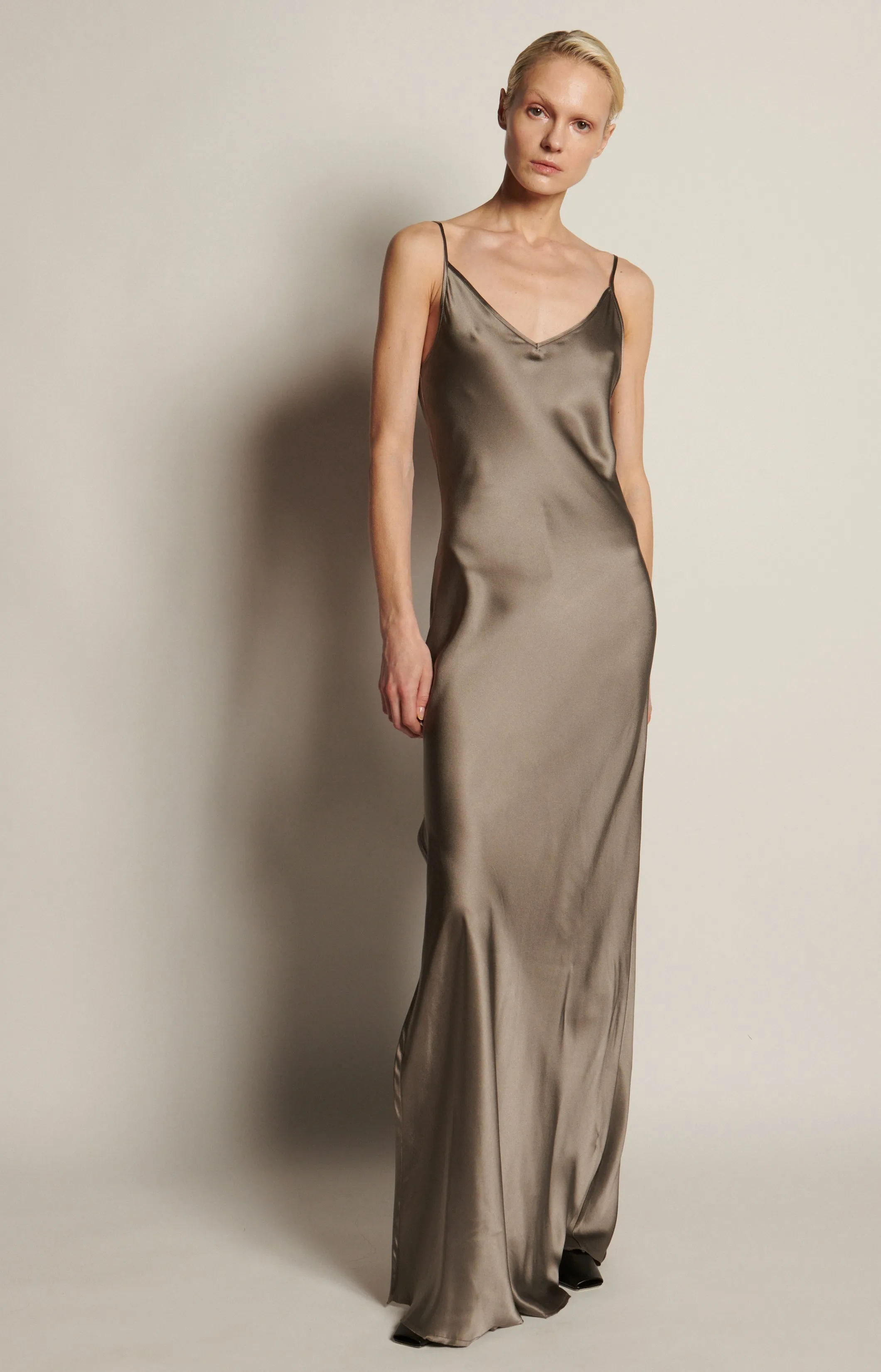 BM Full Length Slip Dress with Slit - Nude