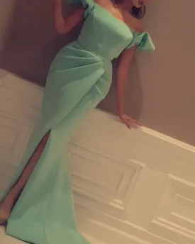 boat neck evening dresses long mermaid modest turquoise blue simple elegant evening gown