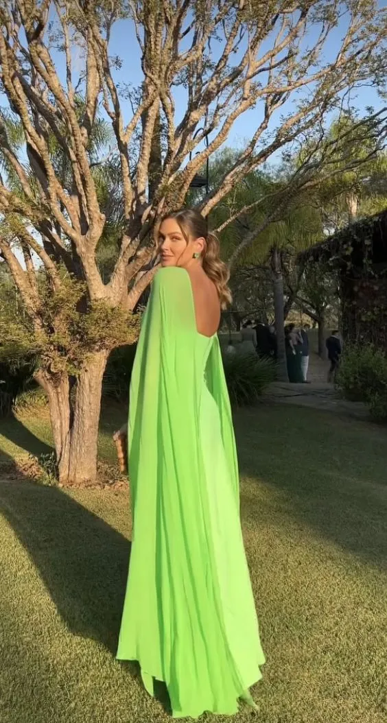 Bright Green A-Line Cape Sleeve Long Prom Dress Party Dress,DP525