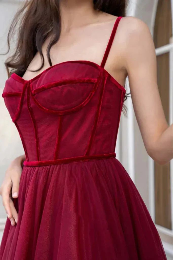 Burgundy Princess A-Line Tulle Long Prom Dress Formal Evening Dress,DP1422