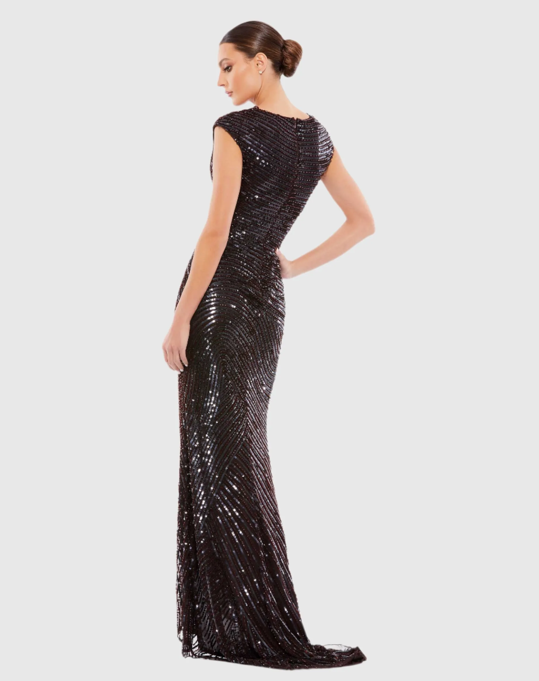 Cap Sleeve Sequined Evening Gown