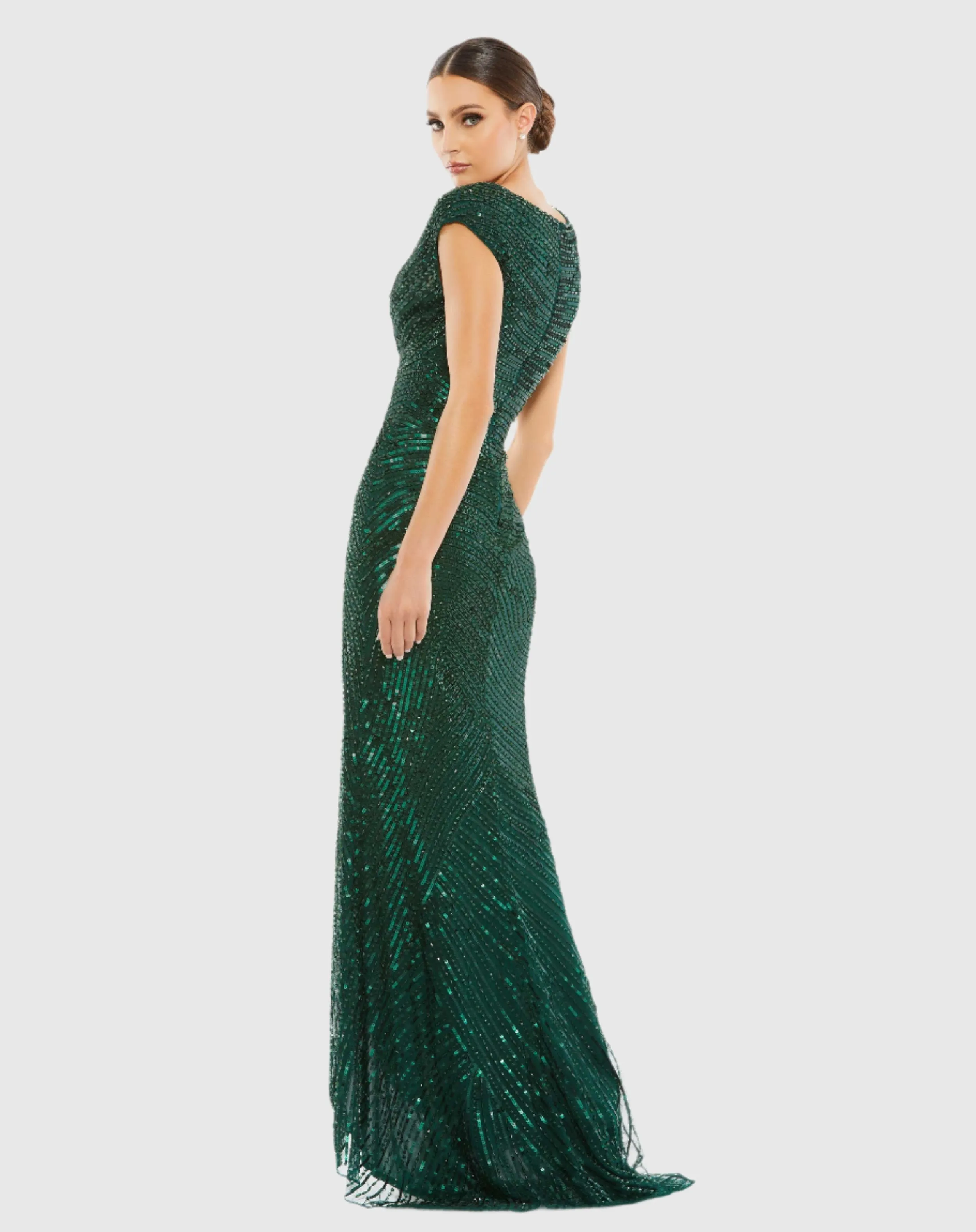 Cap Sleeve Sequined Evening Gown