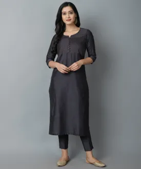 Charcoal Silk Sonapani Kurta Pants Set