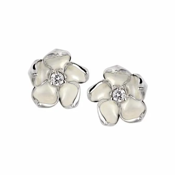 Cherry Blossom Large Flower Earrings - Silver & Diamond