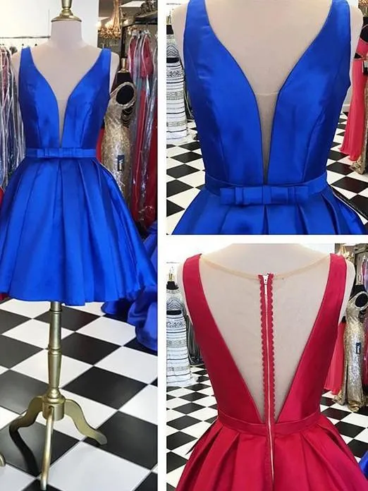 Chic Satin Jewel Neckline Short Length A-line Homecoming Dresses With Bowknot HD014