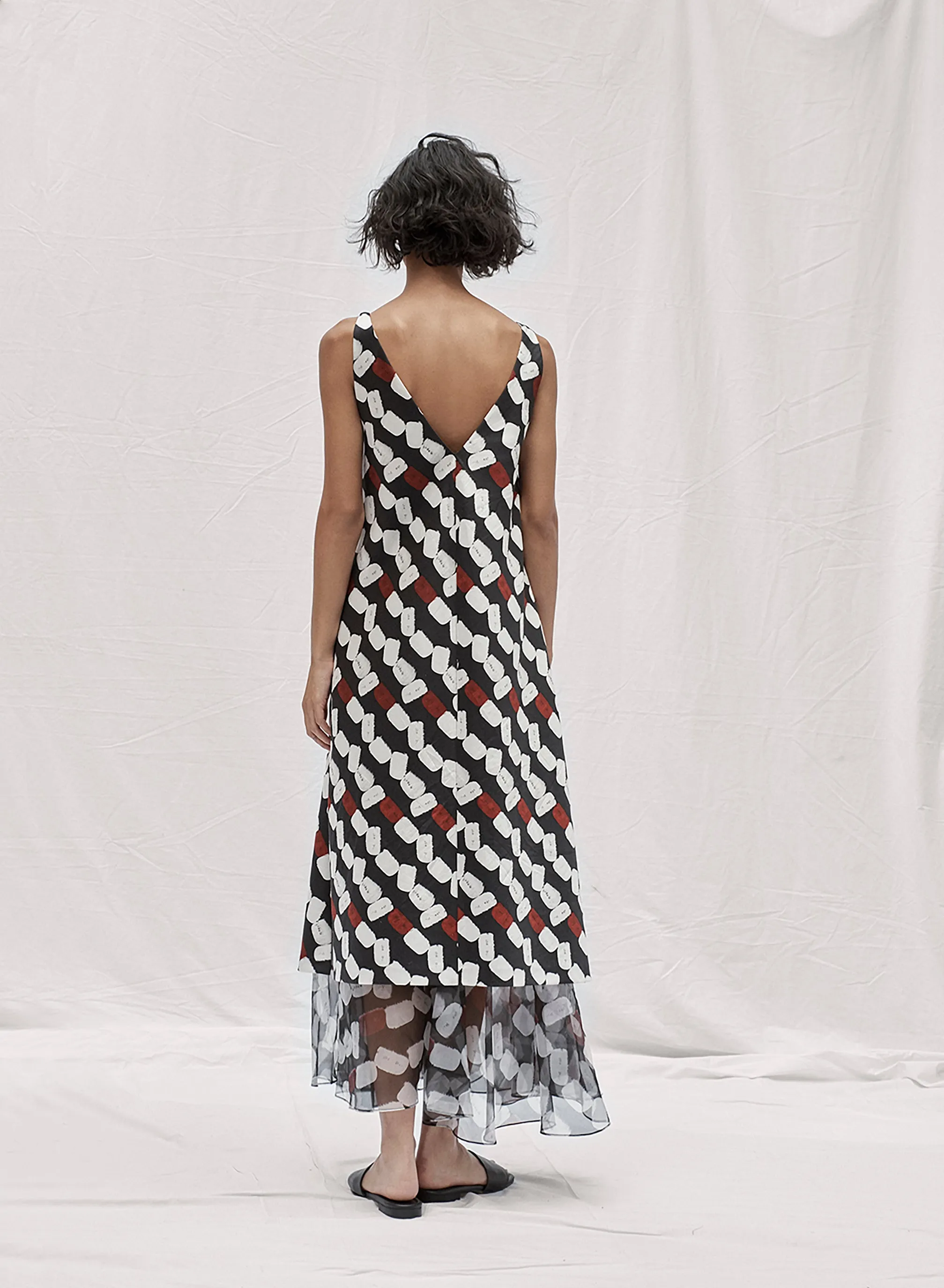 Chiffon Layered Silk Mikado Dress - Potato Print