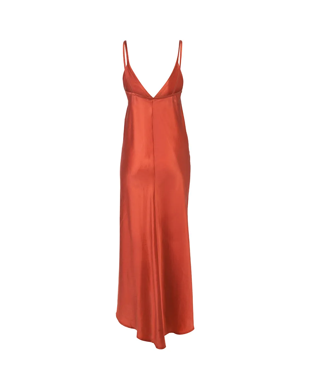 CORAL MAXI SILK DRESS