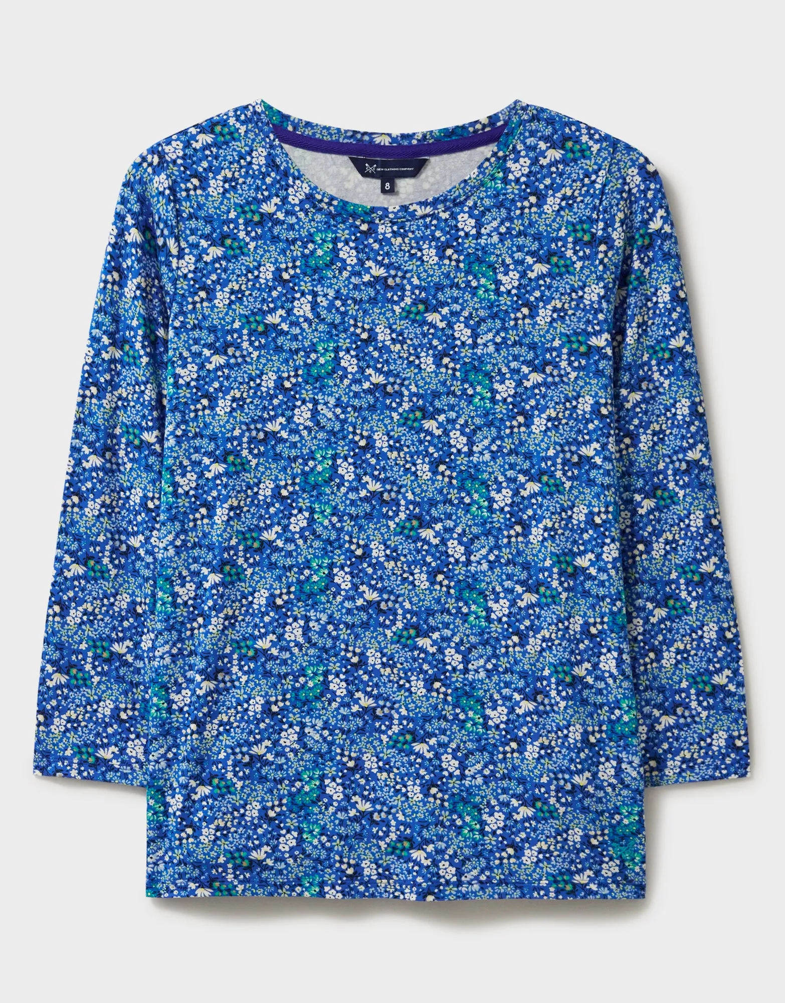 Crew Clothing - 3/4 Sleeve Printed Viscose Top - Blue Ditsy