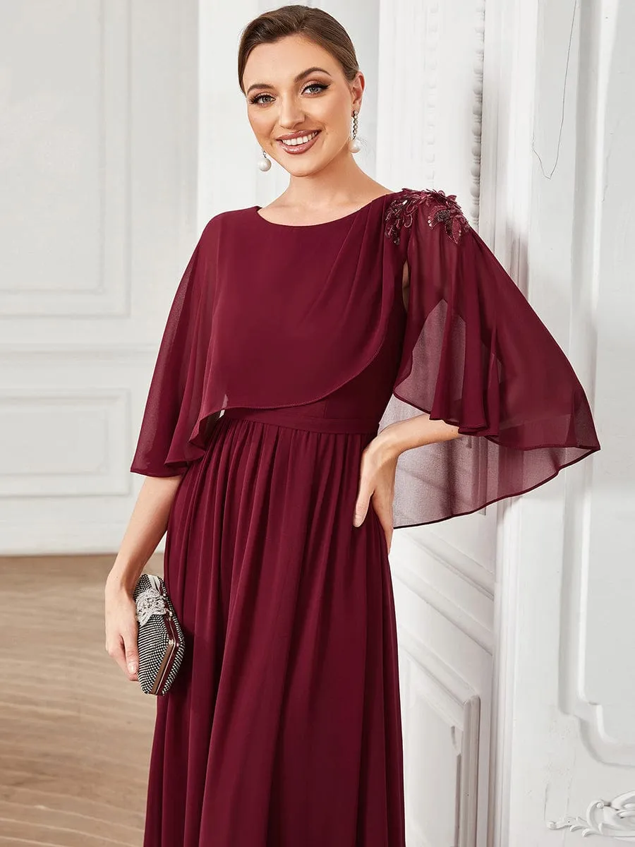 Crew neck A-Line Chiffon Cape Mother of the Bride Dress