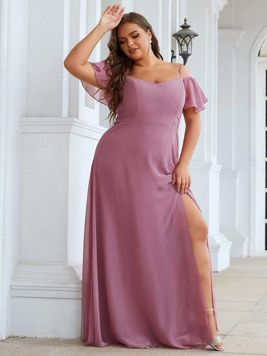 Custom Size Cold Shoulder Formal Bridesmaid Dress with Side Slit