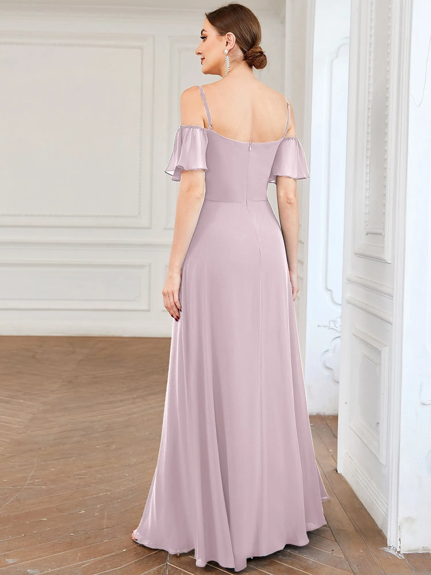 Custom Size Cold Shoulder Formal Bridesmaid Dress with Side Slit