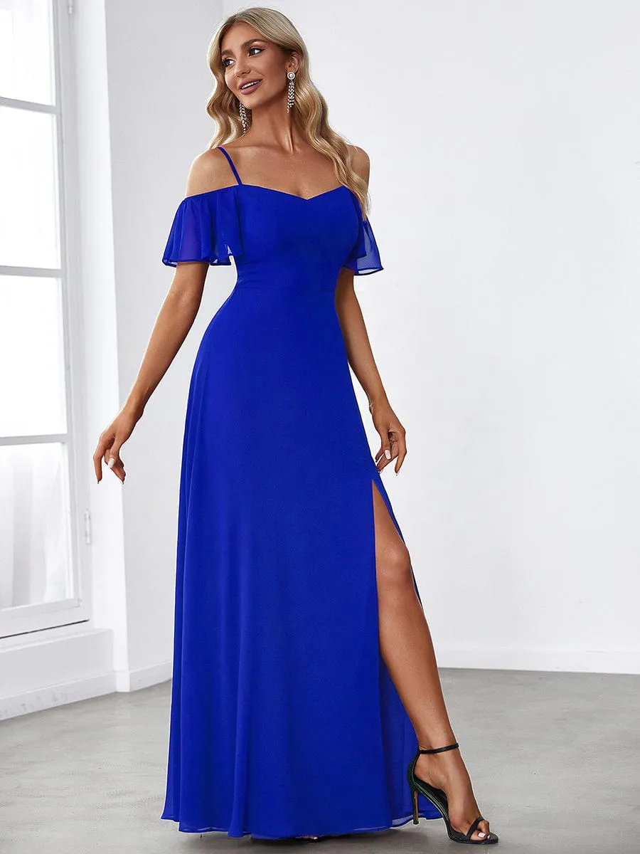 Custom Size Cold Shoulder Formal Bridesmaid Dress with Side Slit