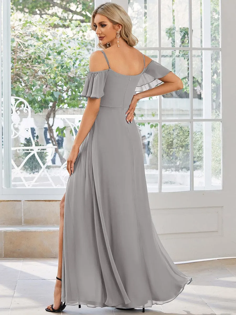 Custom Size Cold Shoulder Formal Bridesmaid Dress with Side Slit