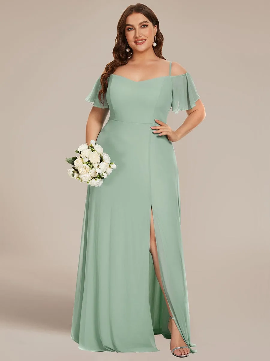 Custom Size Cold Shoulder Formal Bridesmaid Dress with Side Slit