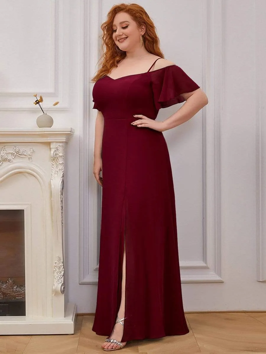 Custom Size Cold Shoulder Formal Bridesmaid Dress with Side Slit