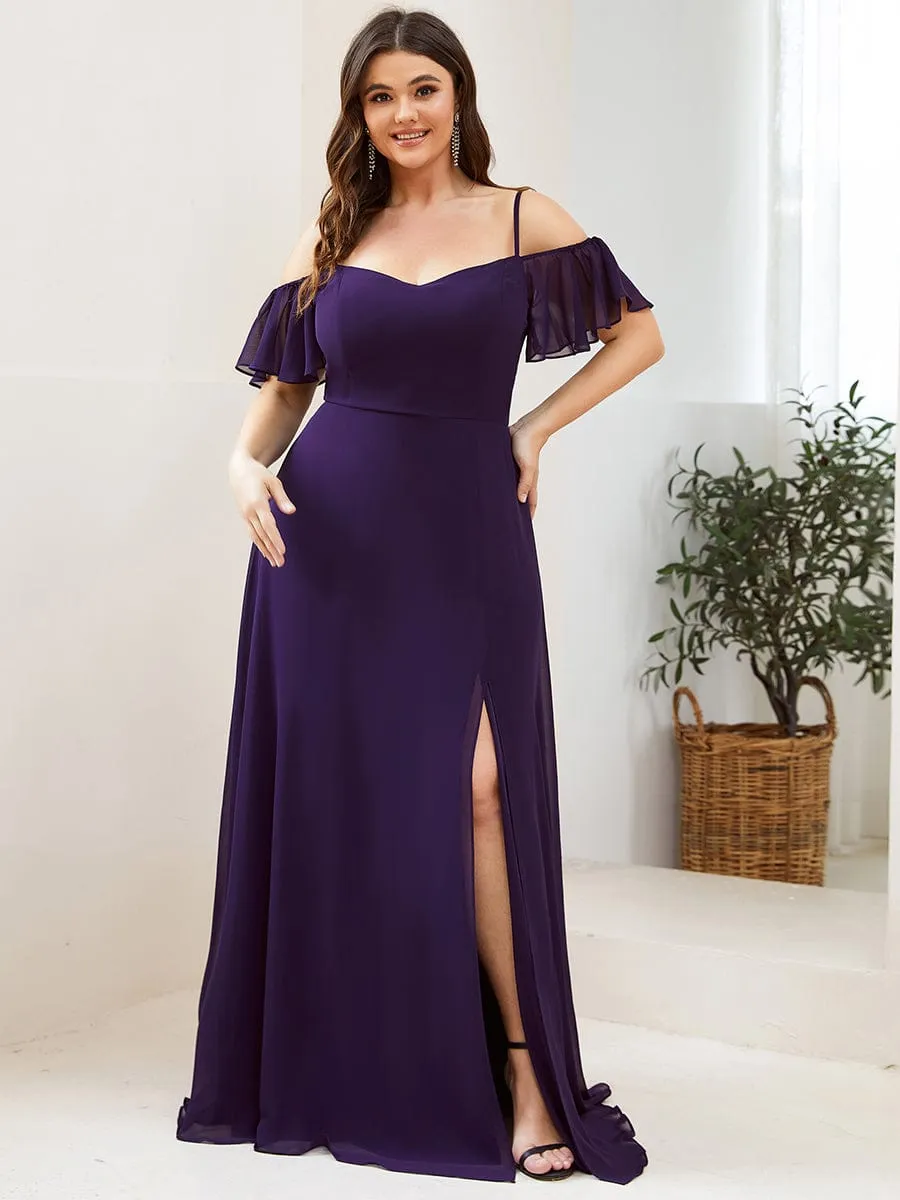 Custom Size Cold Shoulder Formal Bridesmaid Dress with Side Slit