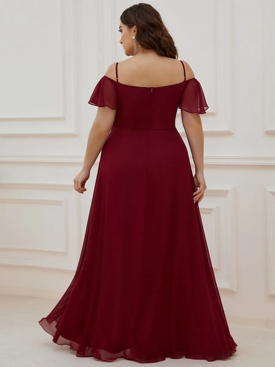 Custom Size Cold Shoulder Formal Bridesmaid Dress with Side Slit