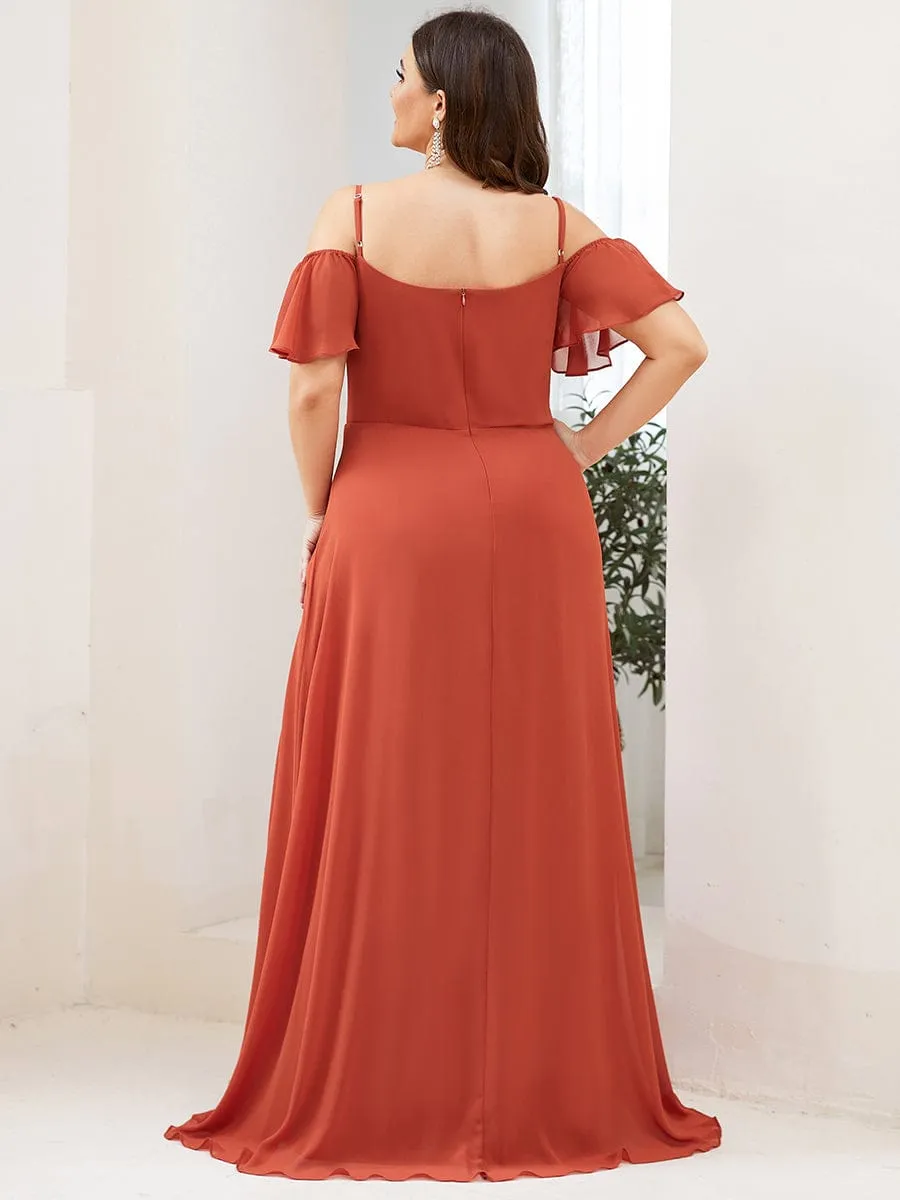 Custom Size Cold Shoulder Formal Bridesmaid Dress with Side Slit