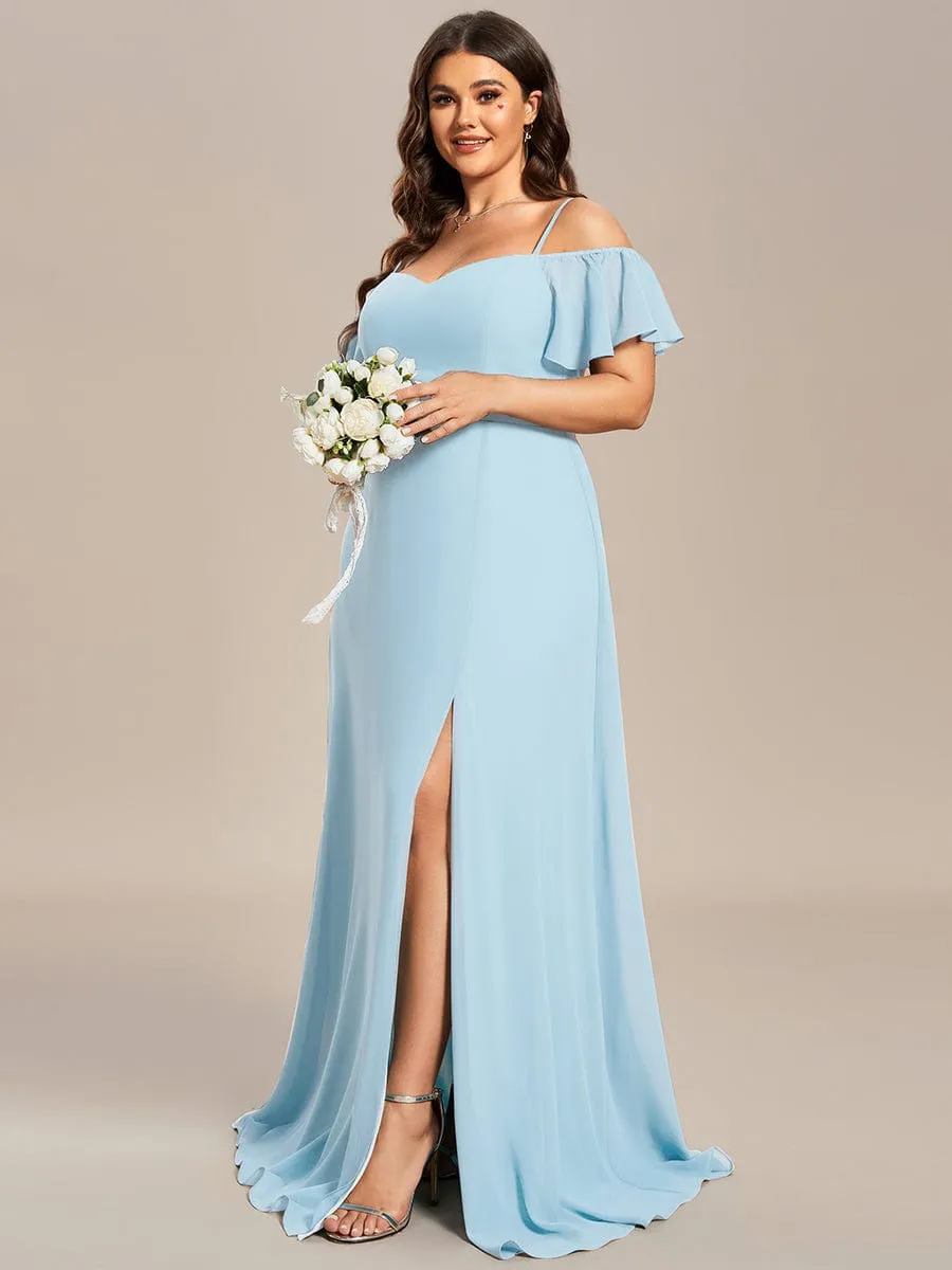 Custom Size Cold Shoulder Formal Bridesmaid Dress with Side Slit