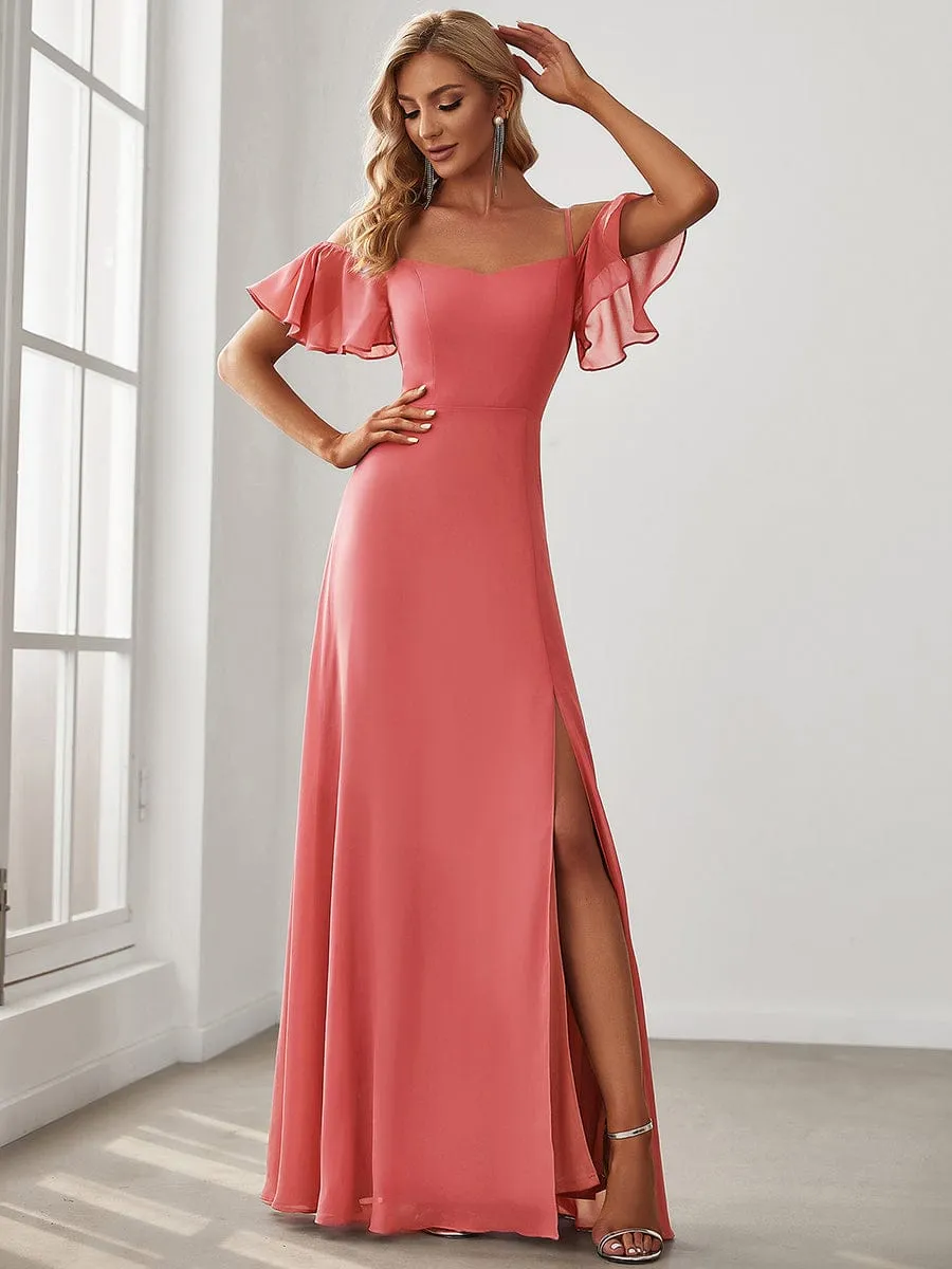 Custom Size Cold Shoulder Formal Bridesmaid Dress with Side Slit