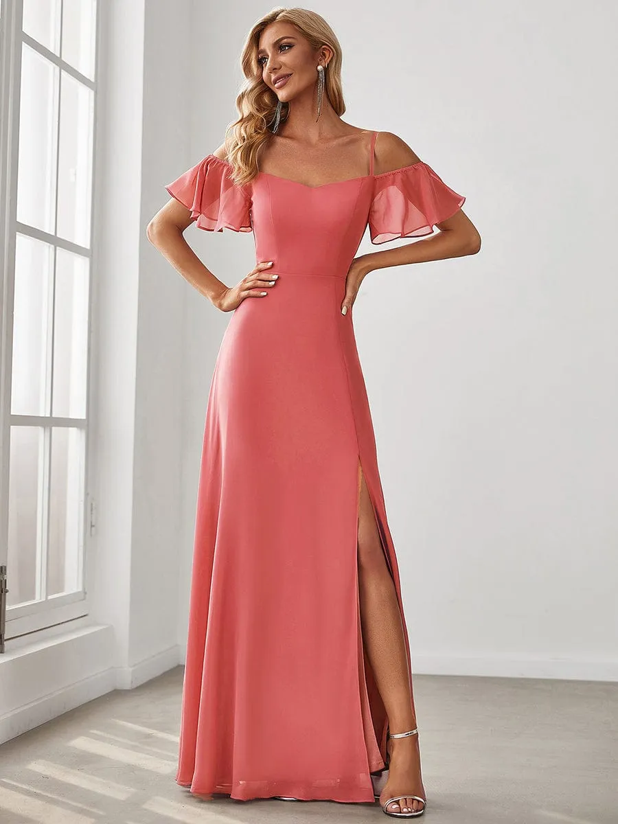 Custom Size Cold Shoulder Formal Bridesmaid Dress with Side Slit